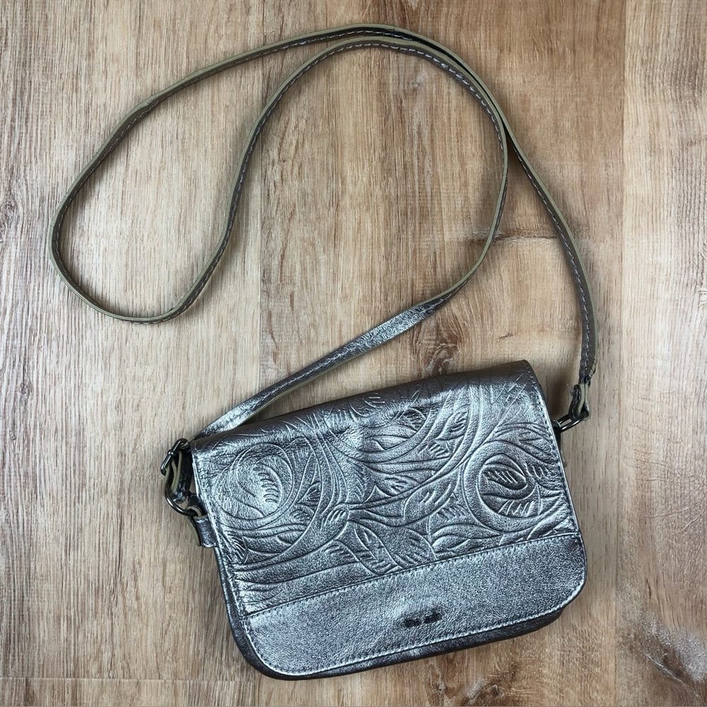 The Sak Silver Embossed Leather Crossbody Flap Bag